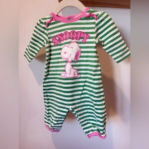Vintage Snoopy Brand Green and White Striped Body Suit — 3m